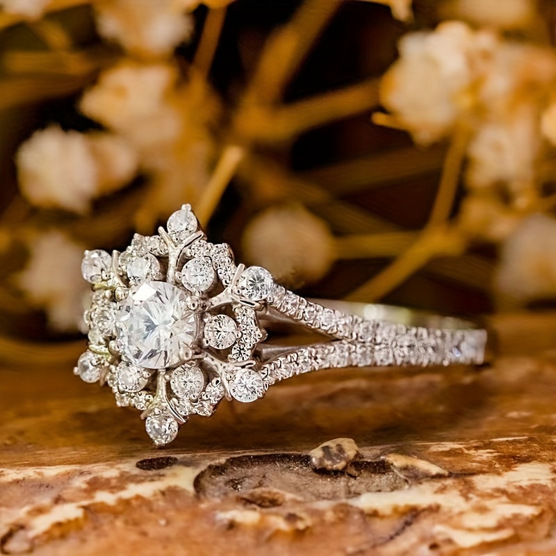 Snowflake CZ Diamond Engagement Ring for Weddings